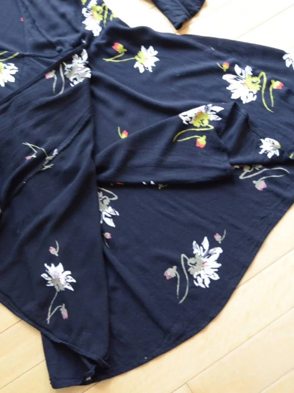 Free People Womens Time On My Side Floral Print Bell Sleeves Wrap Dress Black XS